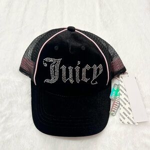 Urban Outfitters x Juicy Couture Rhinestone Black Velvet Y2K Trucker Hat